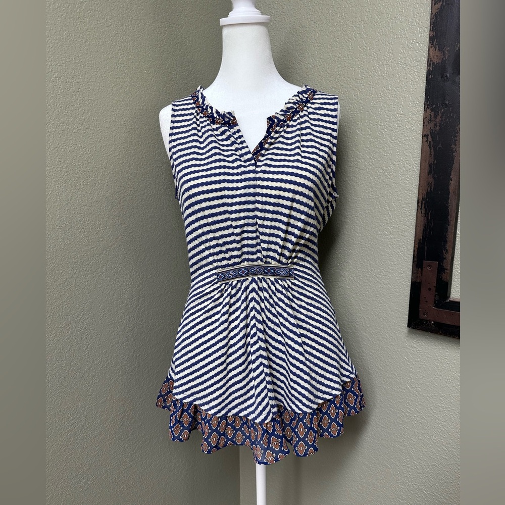 Anthropologie One September boho blue striped sleeveless blouse